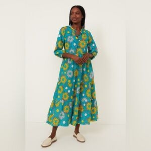 Tuckernuck Retro Daisy Caftan Dress S NWT Cotton Long Sleeve Tiered Boho Chic